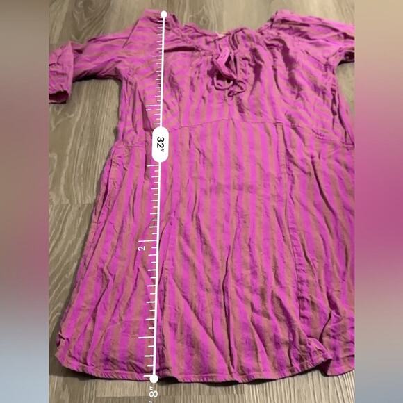 Free People Folk Town Linen‎ Blend Purple & Tan Striped Mini Dress Size S - Picture 9 of 9
